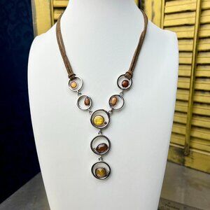 Lia Sophia Silvertone and Leather Y Necklace